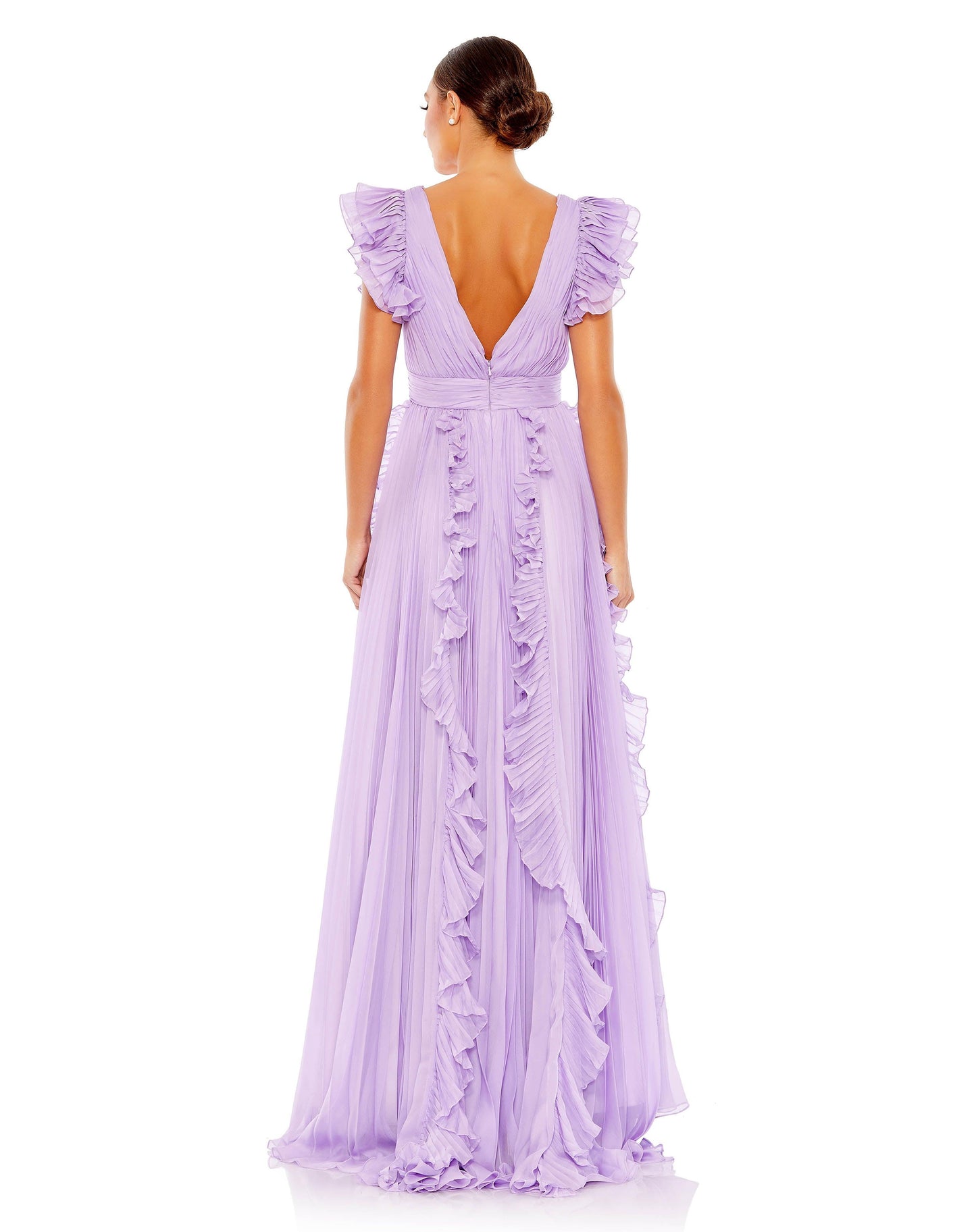 Formal Dresses Long Rufle Cap Sleeve Formal Dress Lilac