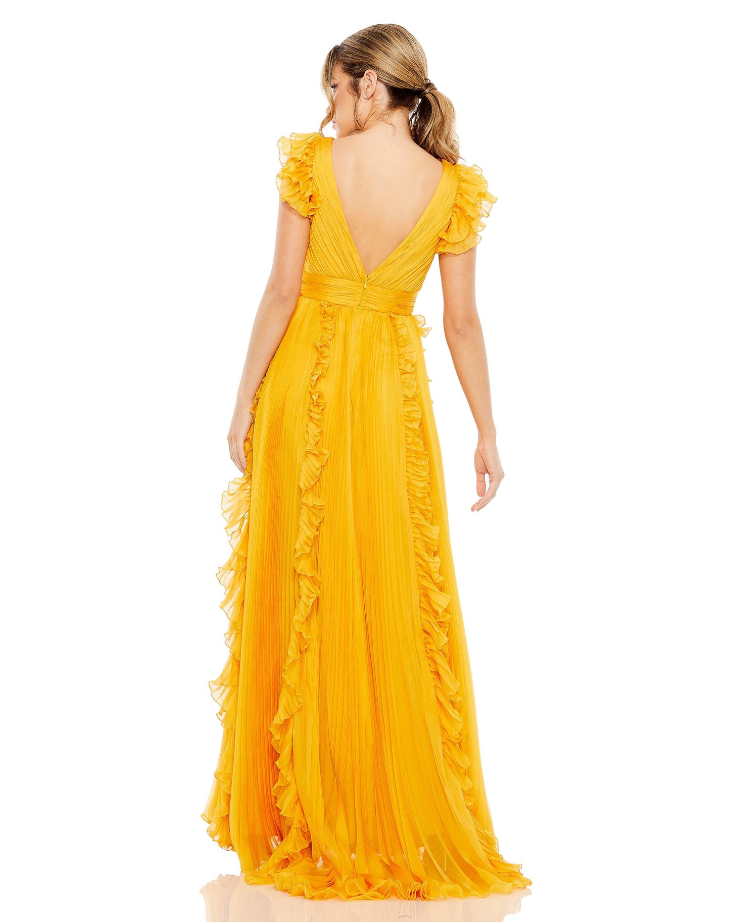 Formal Dresses Long Rufle Cap Sleeve Formal Dress Marigold