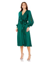 Cocktail Dresses Long Sleeve Ribbon Cocktail Midi Dress Emerald