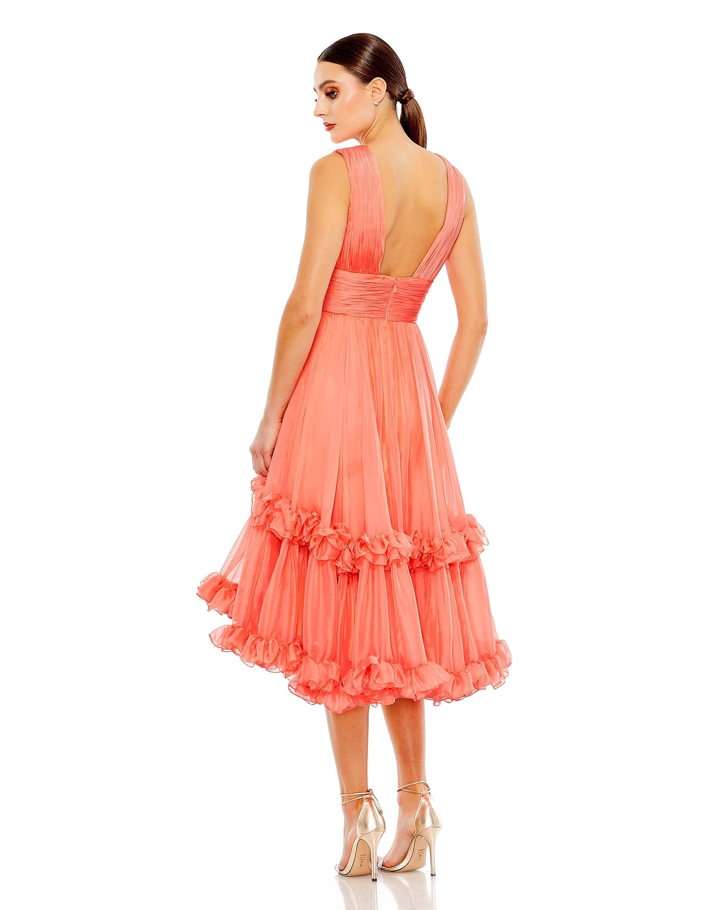 Cocktail Dresses Short Ruffle A Line Cocktail Midi Dress Coral