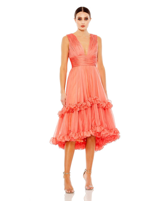 Cocktail Dresses Short Ruffle A Line Cocktail Midi Dress Coral