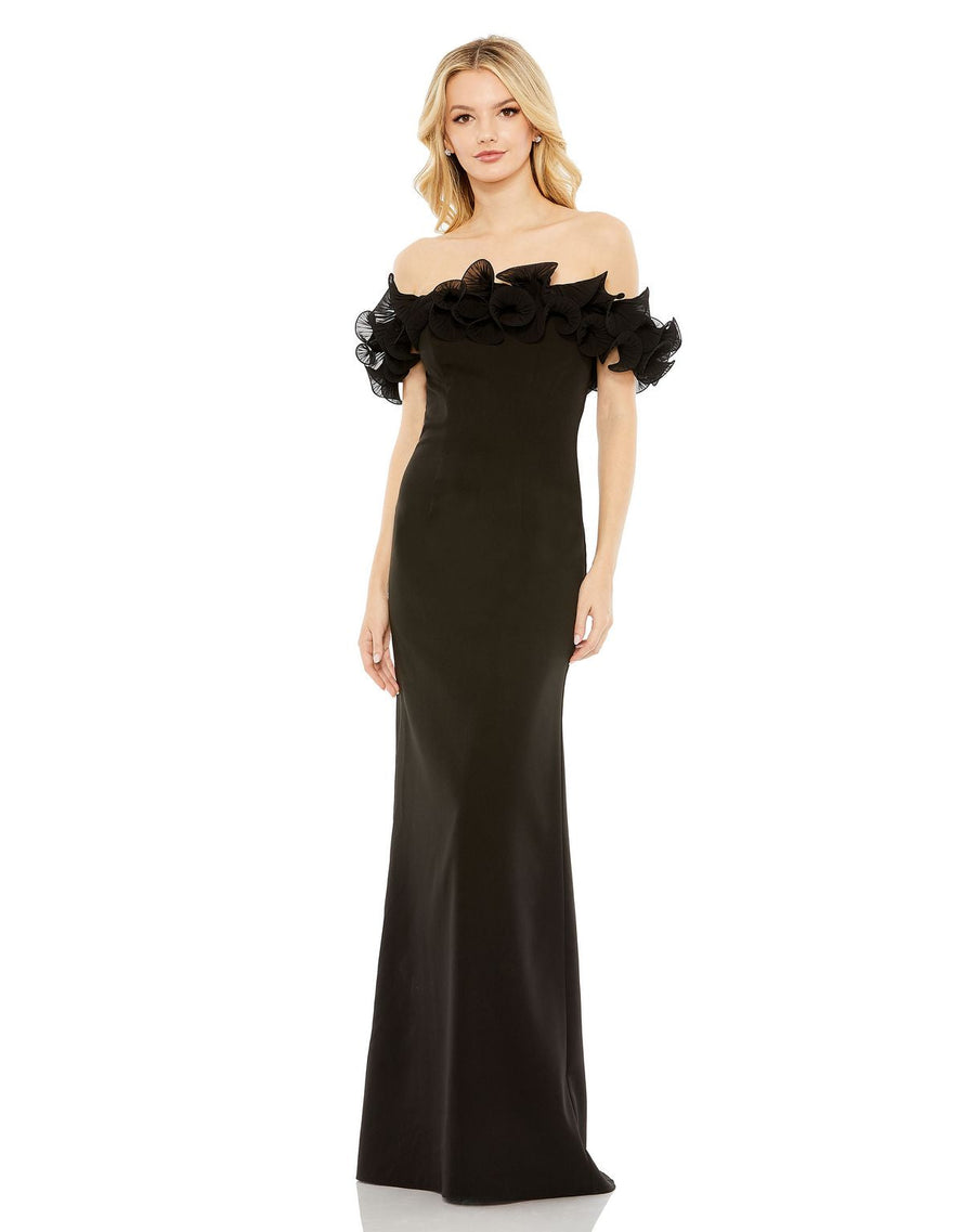Formal Dresses Long Off Shoulder Ruffle Detail Collumn Dress Black