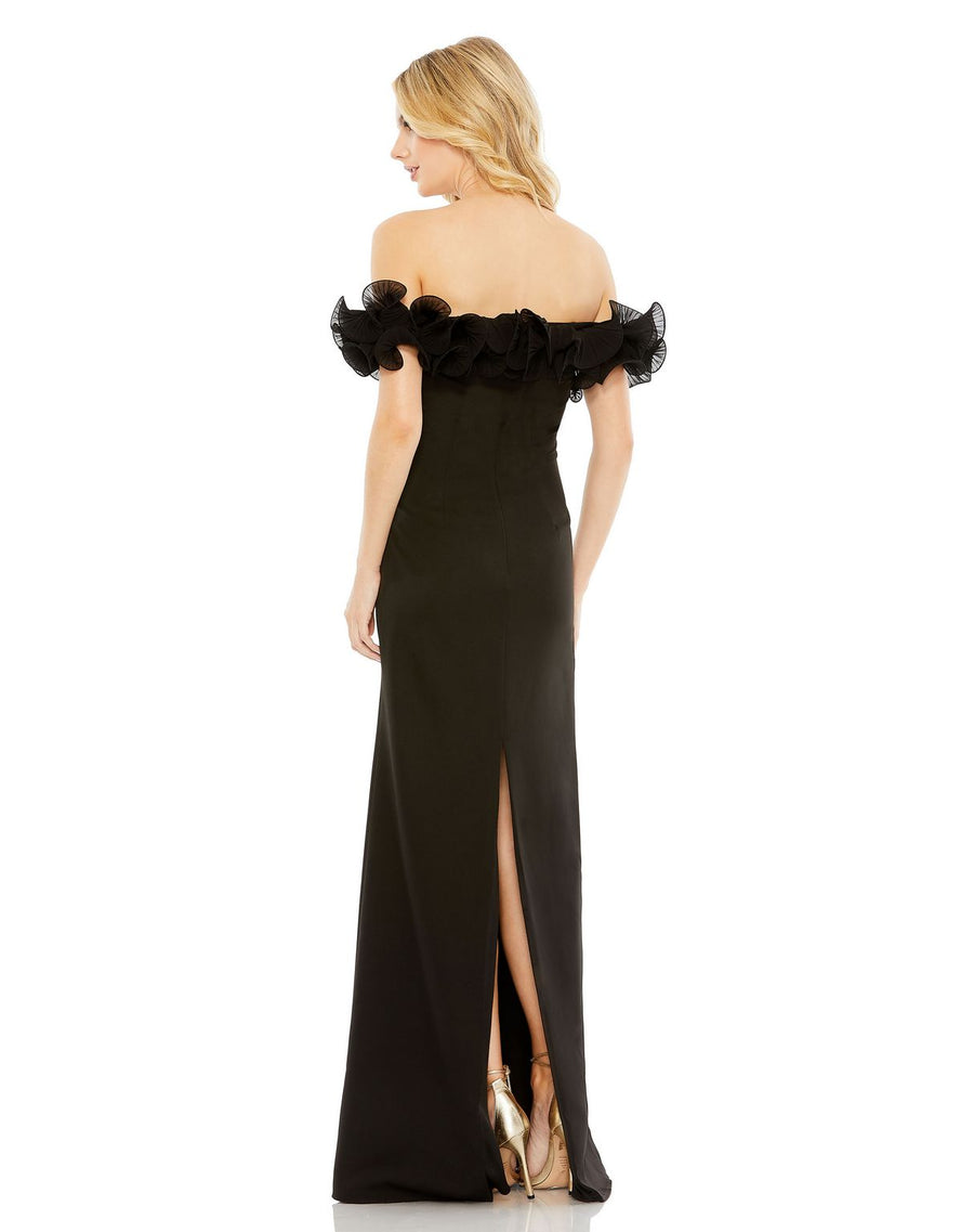 Formal Dresses Long Off Shoulder Ruffle Detail Collumn Dress Black