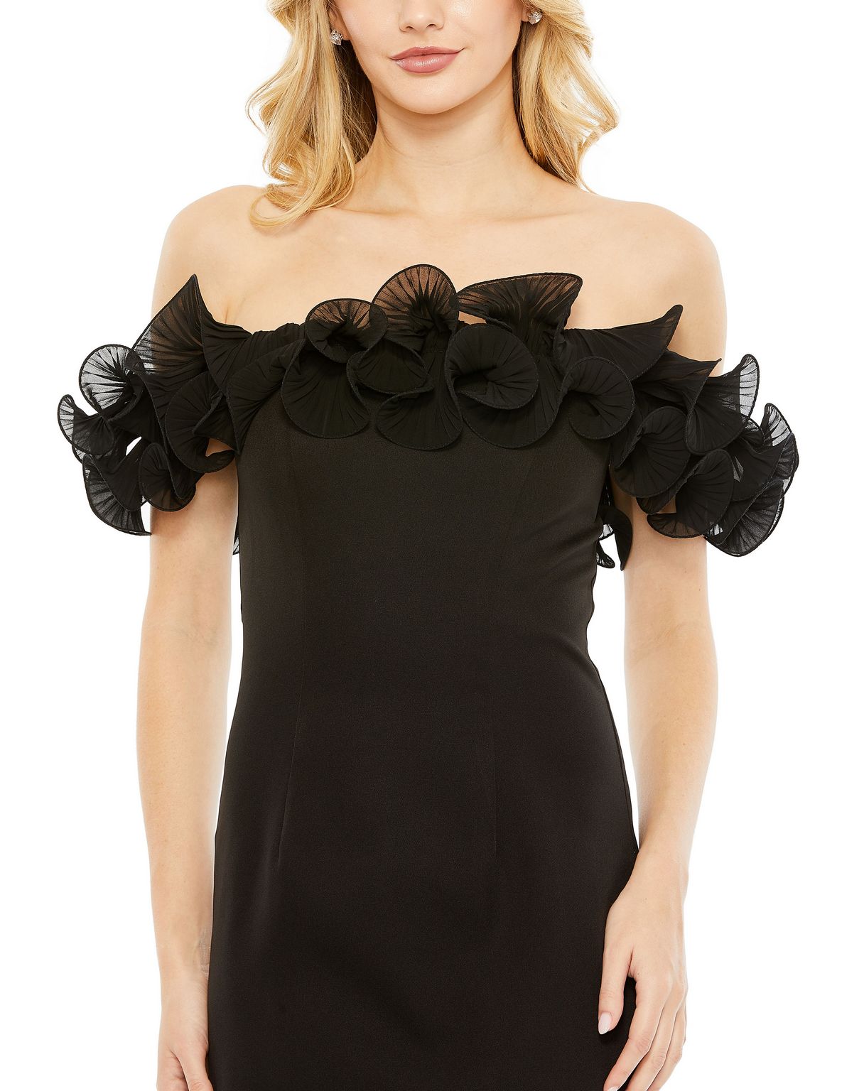 Formal Dresses Long Off Shoulder Ruffle Detail Collumn Dress Black