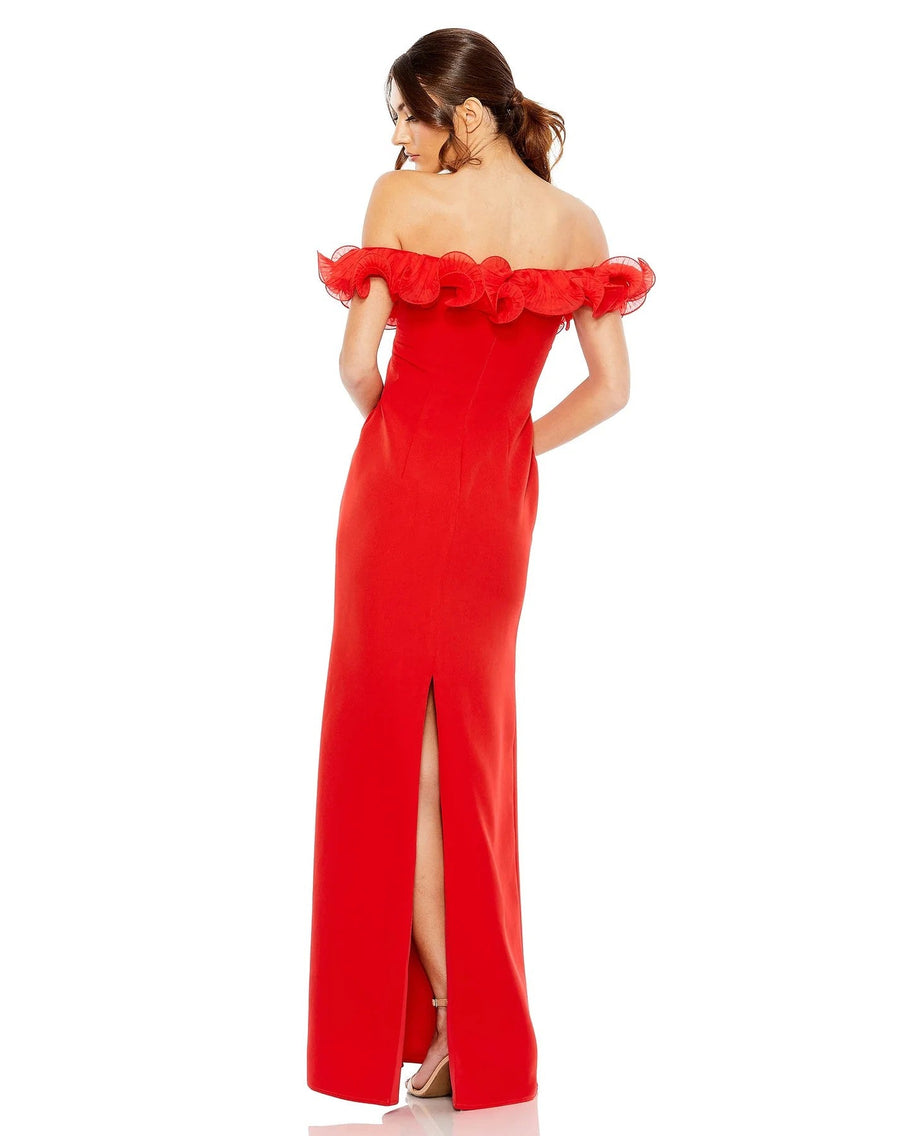 Formal Dresses Long Off Shoulder Ruffle Detail Collumn Dress Red