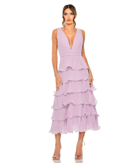 Formal Dresses Layered Ruffle Formal Midi Dress Orchid