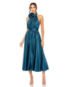 Formal Dresses Pleated Halter Formal Prom Midi Dress Ocean