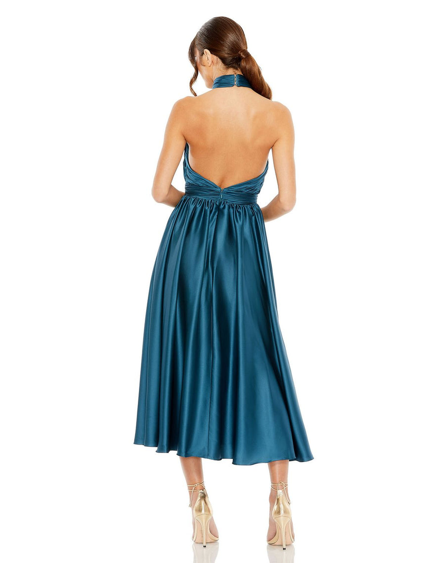 Formal Dresses Pleated Halter Formal Prom Midi Dress Ocean