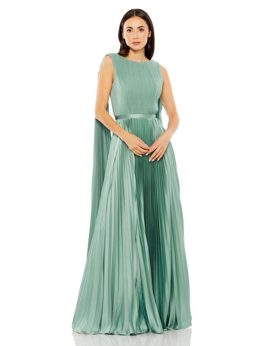 Formal Dresses Long Pleated Cape Formal Prom Dress Sage