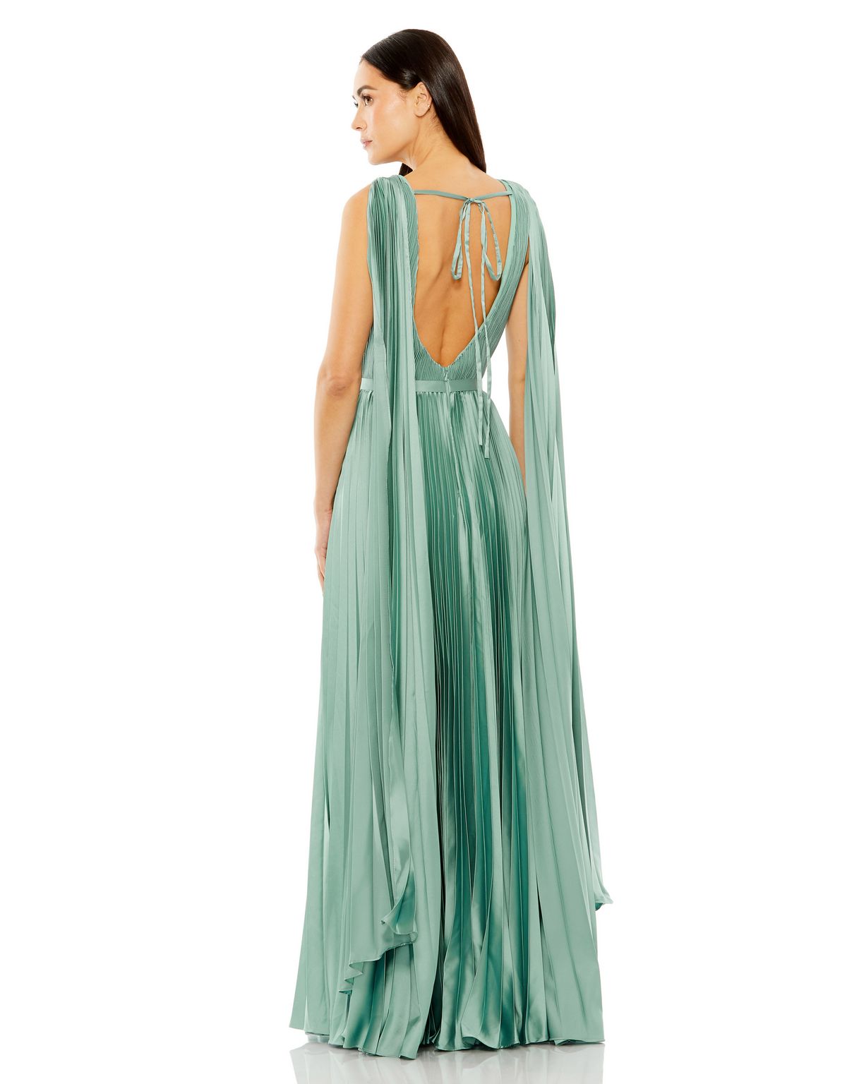 Formal Dresses Long Pleated Cape Formal Prom Dress Sage