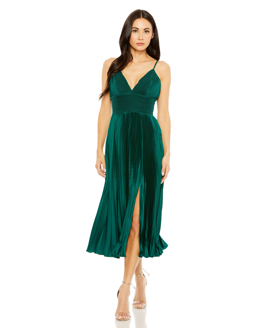 Cocktail Dresses A Line Cocktail Pleated Midi Length Dress Emerald