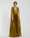 Formal Dresses Pleated Long A Line Formal Cape Sleeve Dress Chartreuse