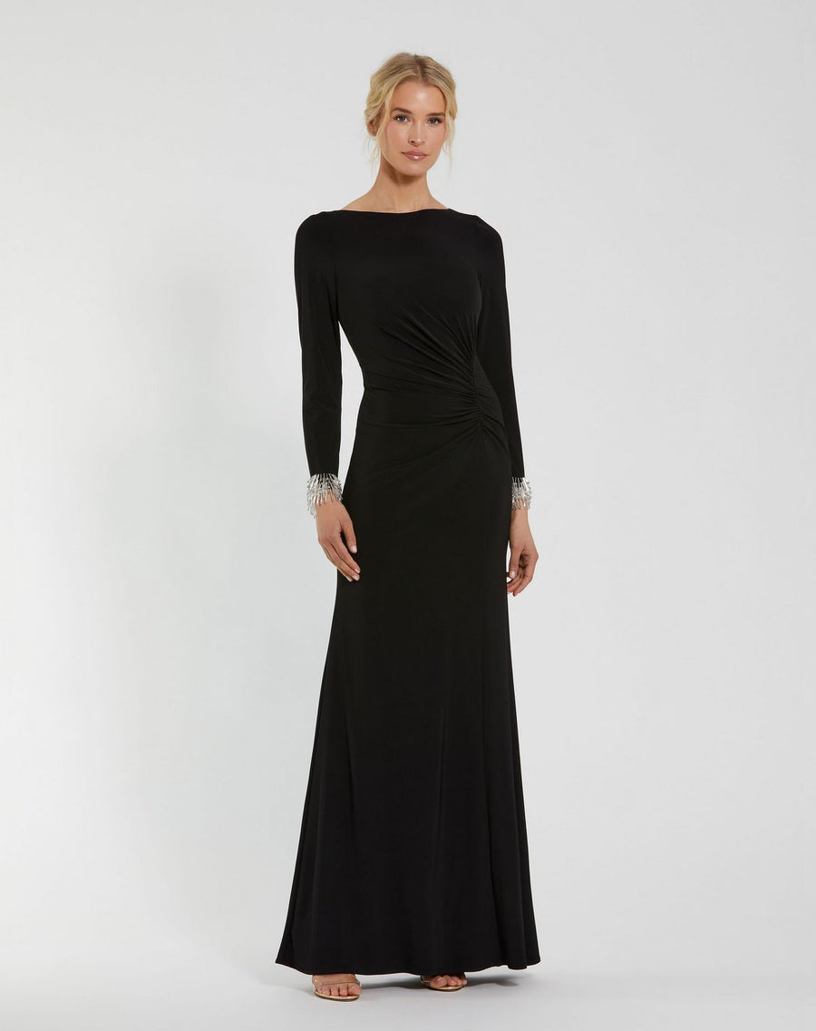 Formal Dresses Long Sleeve Formal Prom Beaded Dress Black