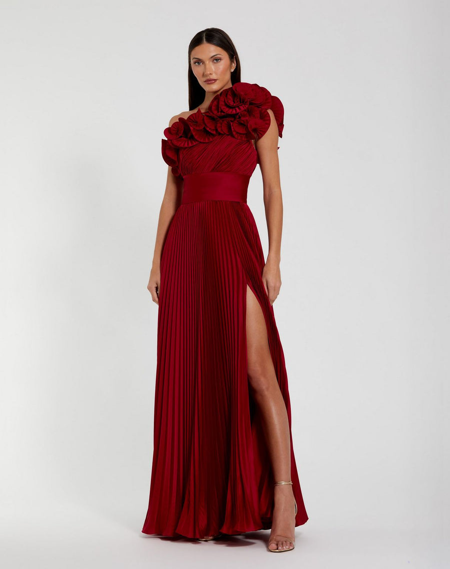 Formal Dresses Long Pleated Ruffle Formal Prom Dress Red