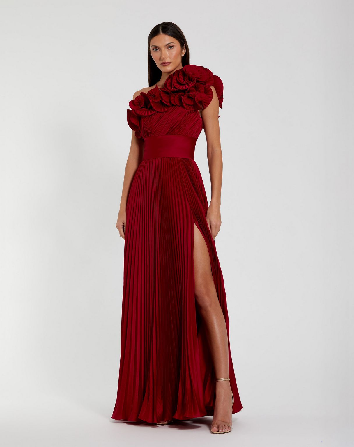 Formal Dresses Long Pleated Ruffle Formal Prom Dress Red