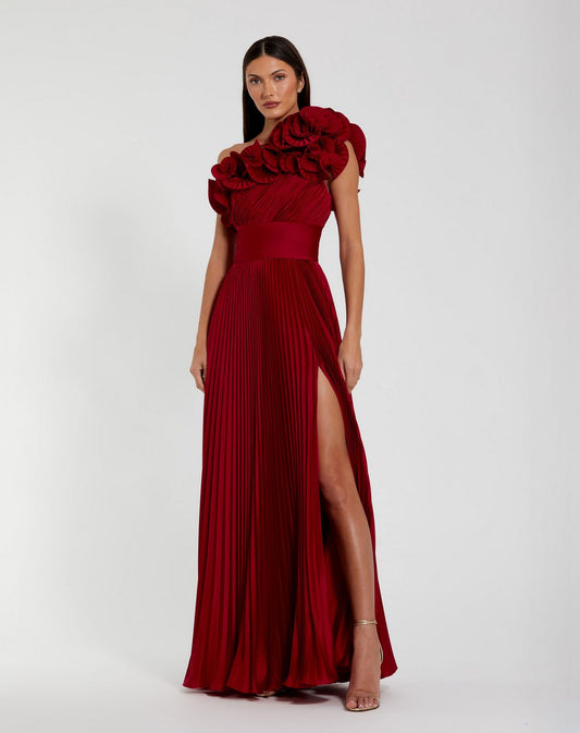 Formal Dresses Long Pleated Ruffle Formal Prom Dress Red