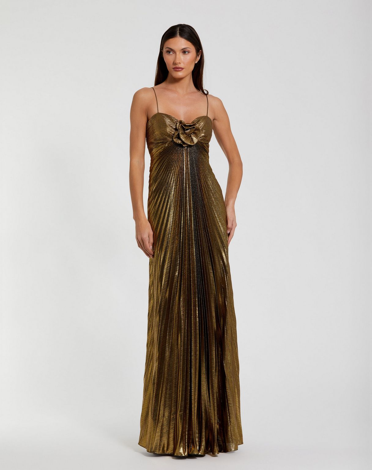 Prom Dresses Long Formal Pleated Metallic Prom Dress Antique Gold
