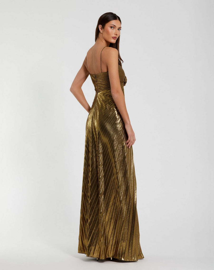 Prom Dresses Long Formal Pleated Metallic Prom Dress Antique Gold