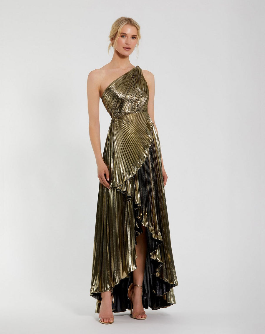 Prom Dresses Pleated High Low Prom Formal Dress Gold