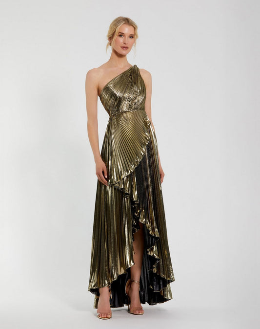Prom Dresses Pleated High Low Prom Formal Dress Gold