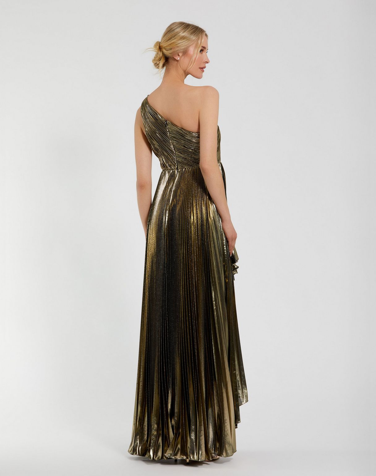Prom Dresses Pleated High Low Prom Formal Dress Gold