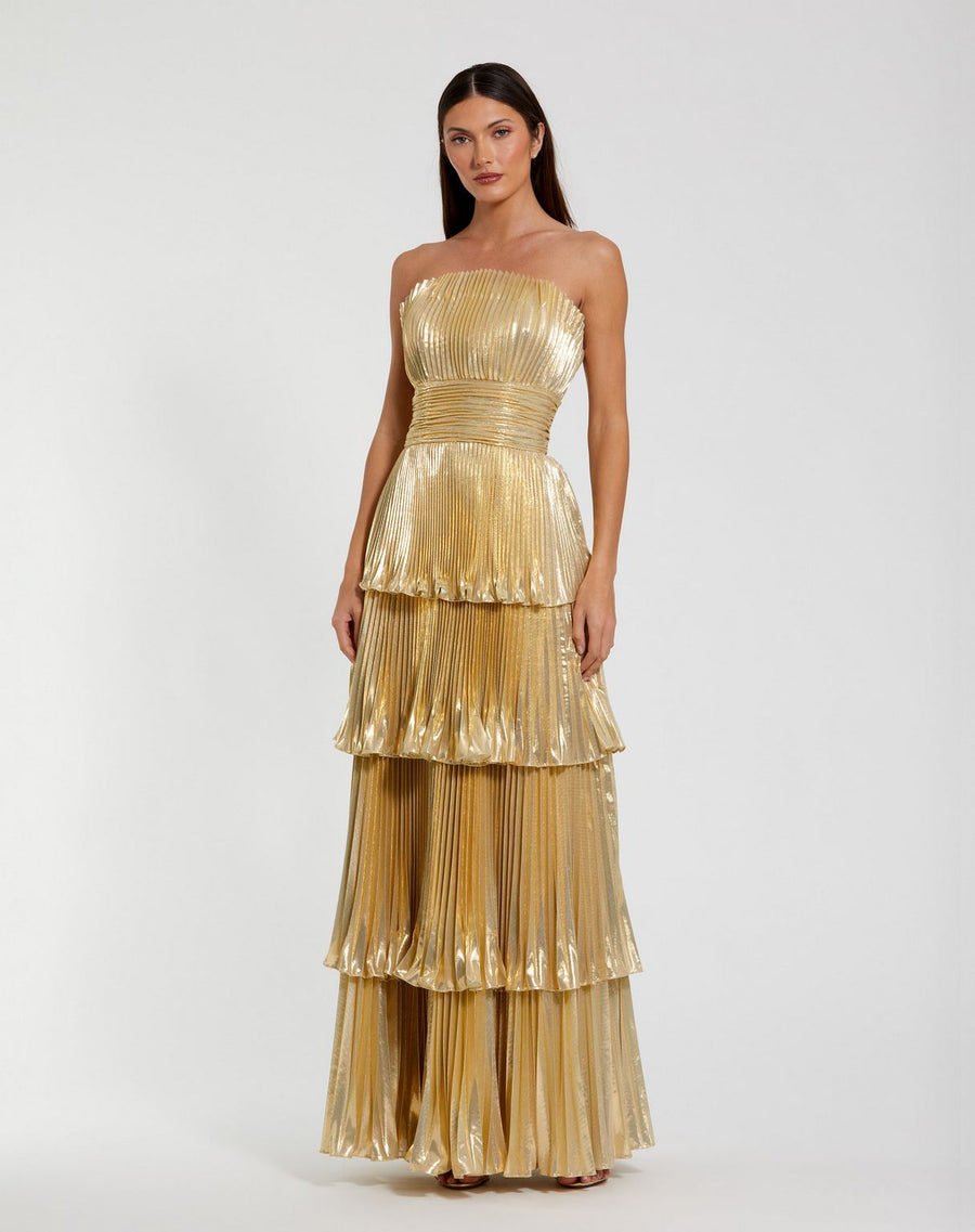 Prom Dresses Long Pleated Formal Metallic Prom Dress Gold