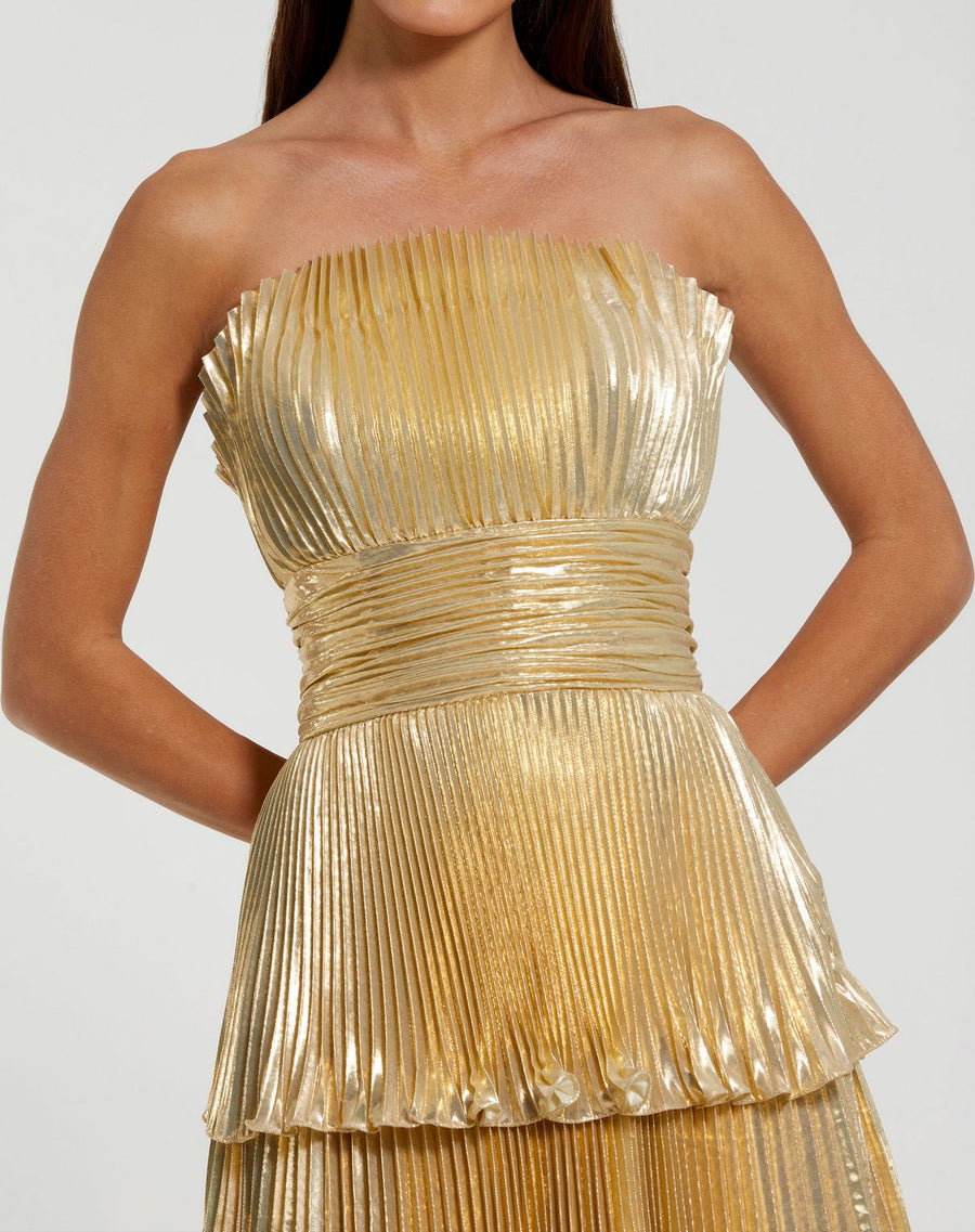 Prom Dresses Long Pleated Formal Metallic Prom Dress Gold