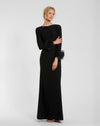 Formal Dresses Long Sleeve 3D Flowers Fitted Formal Evening Dress Black