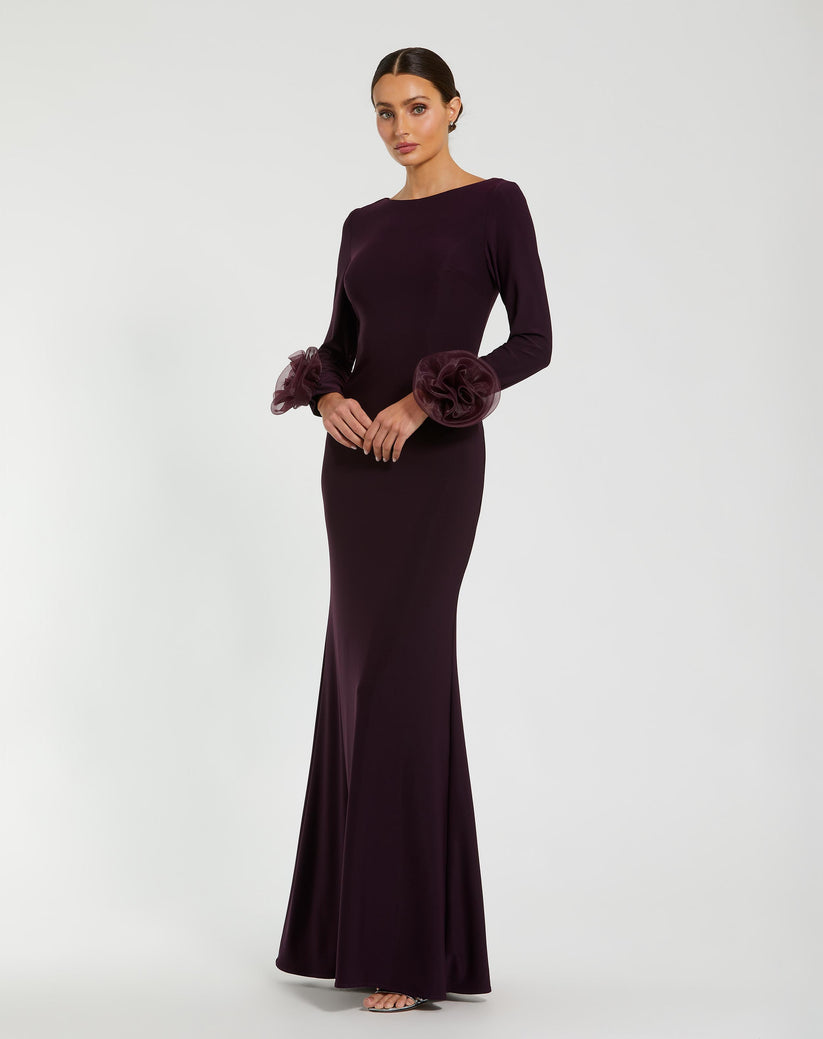 Formal Dresses Long Sleeve 3D Flowers Fitted Formal Evening Dress Amethyst
