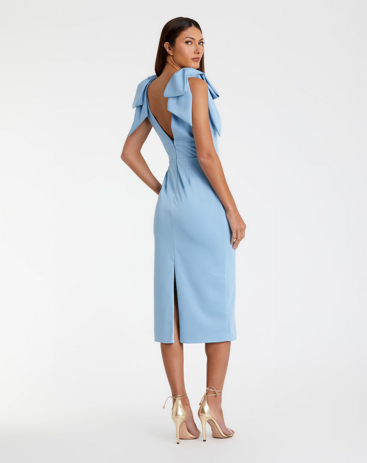 Formal Dresses Fitted Tea Length Formal Dress Powder Blue