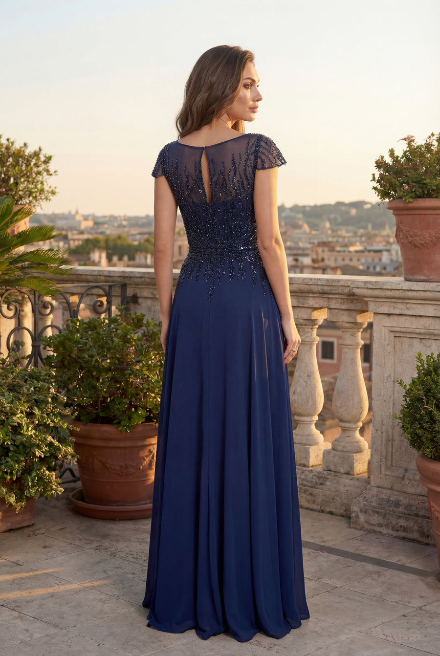 صد مطرز فستان سهرة طويل رسمي على شكل حرف A