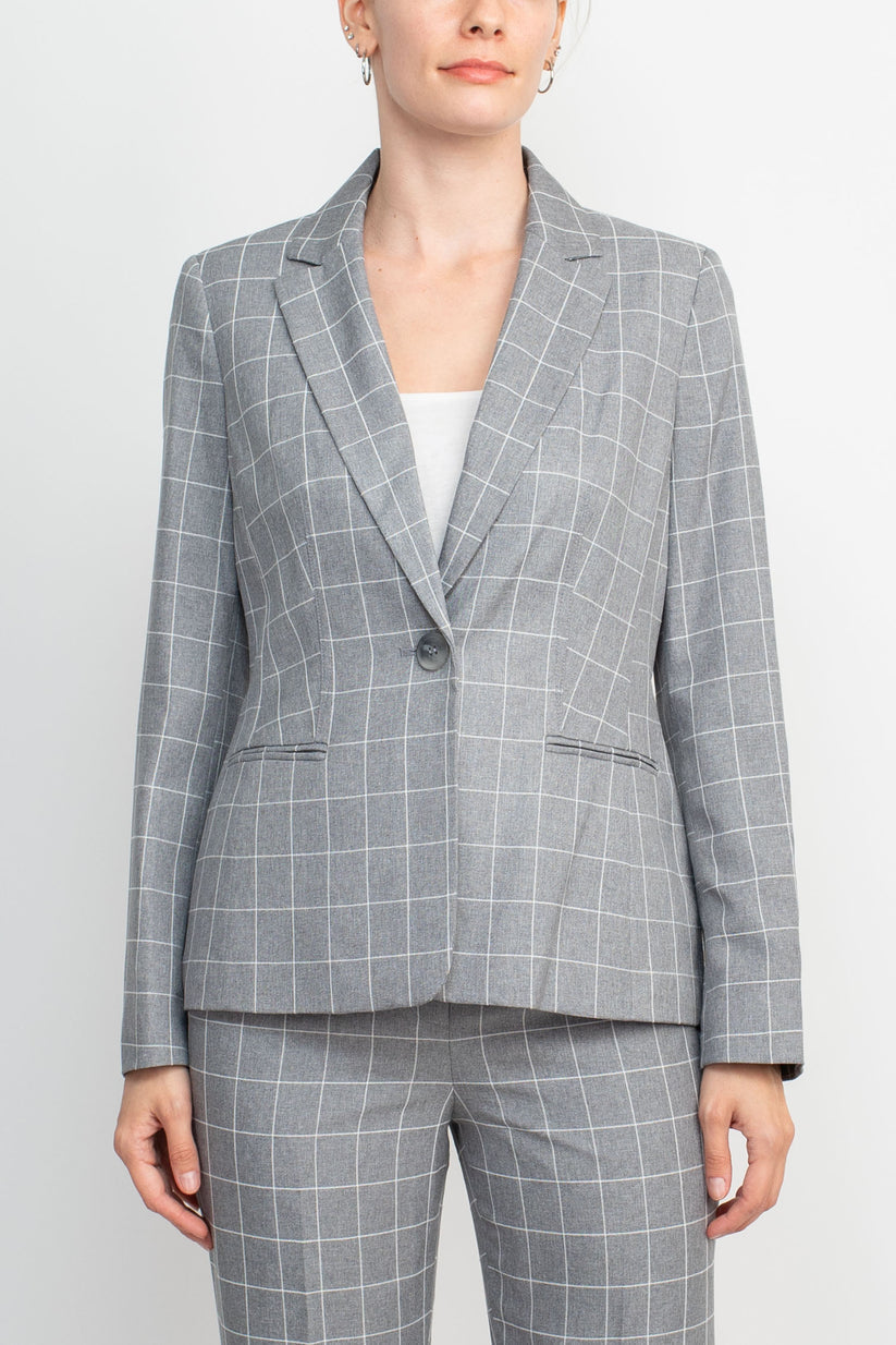Pant Suit Long Formal Windowpane Jacket Pant Suit HEATHER GREY