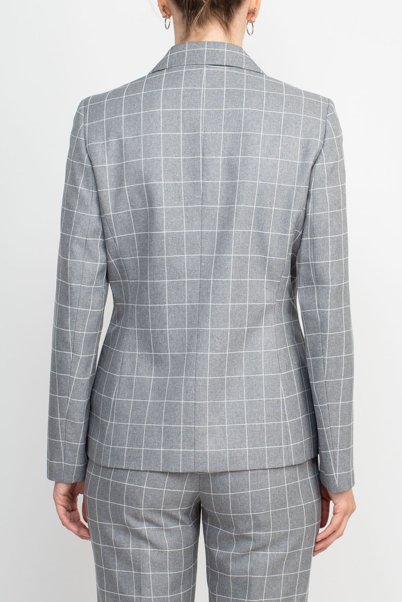 Pant Suit Long Formal Windowpane Jacket Pant Suit HEATHER GREY