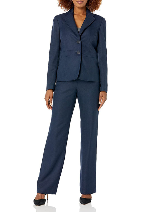 Pant Suit Collar Long Sleeve Formal Petite Pant Suit Navy