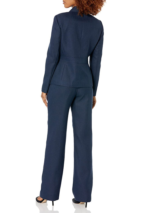 Pant Suit Collar Long Sleeve Formal Petite Pant Suit Navy