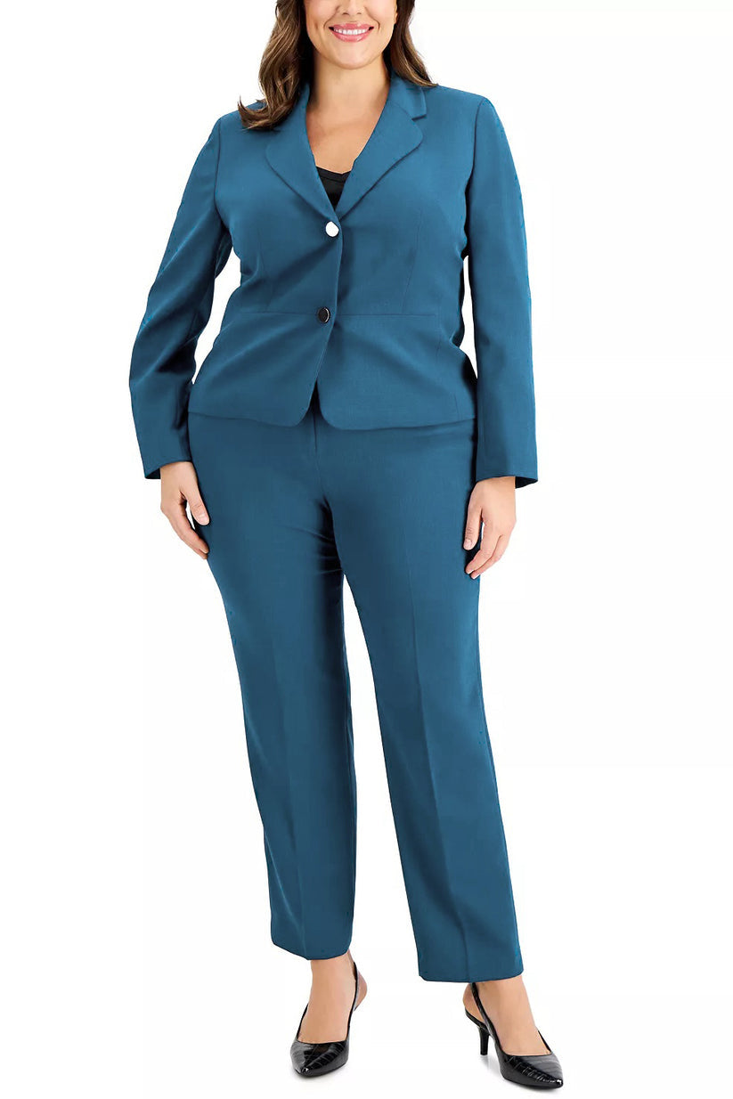 Plus Size Dresses Long Formal Two Button Jacket Pant Suit Slate Blue