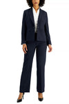 Pant Suit Two Pice Long Formal Petite Pant Suit  Navy Steel Blue