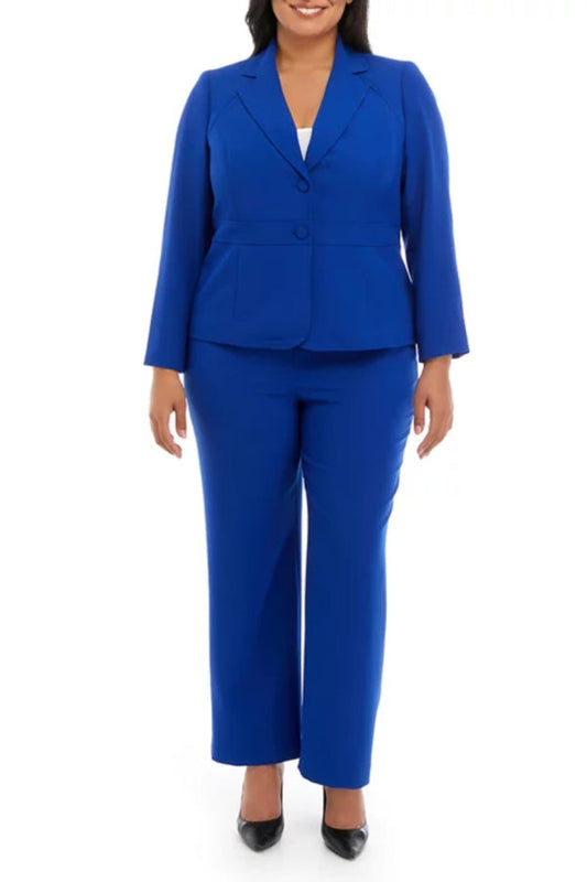 Pant Suit Plus Size Long Formal Collar Jacket Pant Suit Celeste Blue