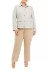 Pant Suit Long  Plus Size Formal Button Jacket Pant Suit Khaki Multi