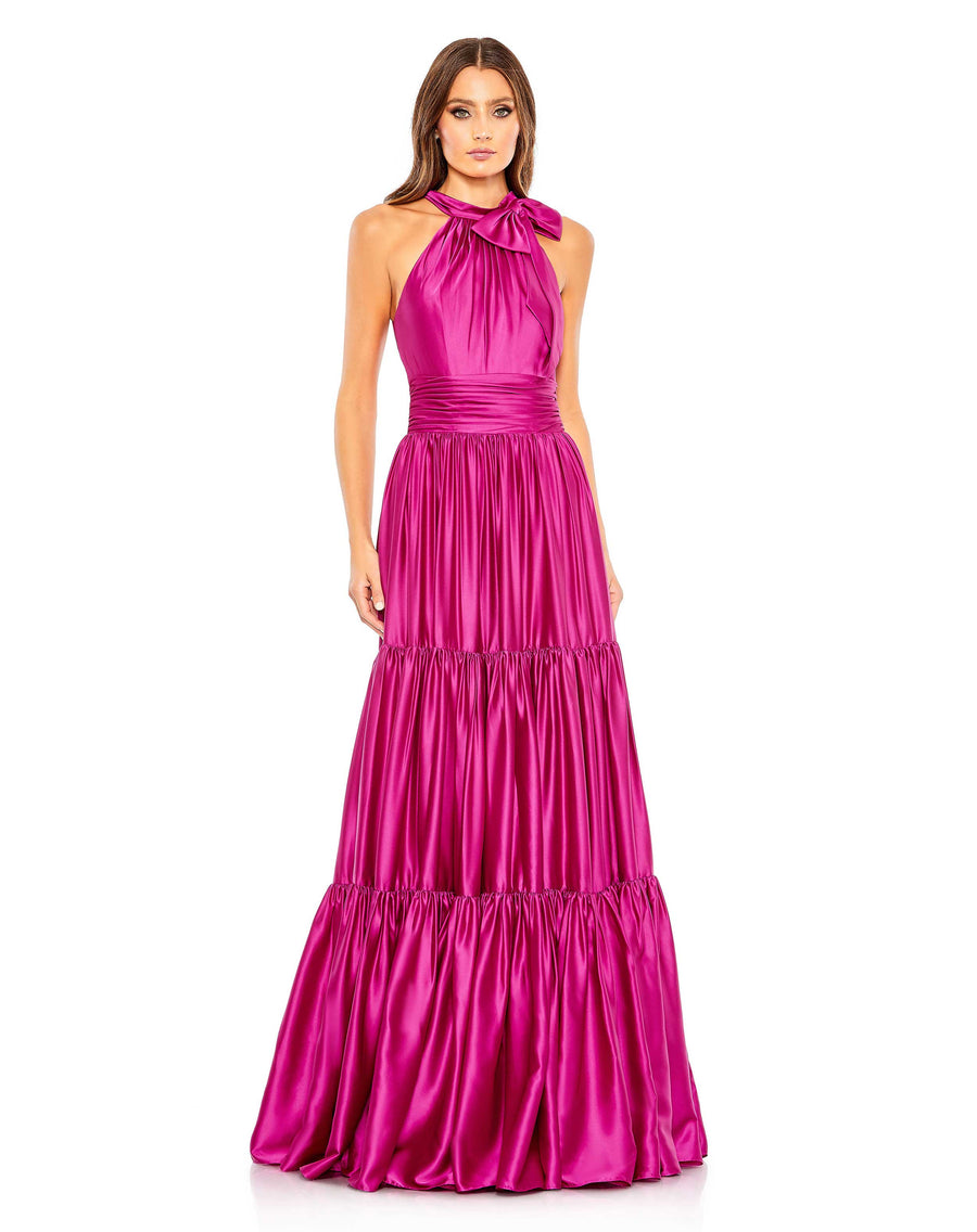 Formal Dresses Long Tiered Halter Formal Prom Dress Fuchsia
