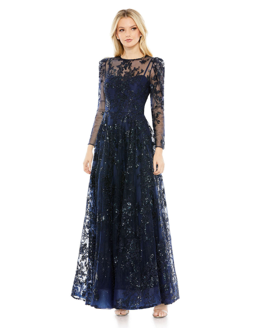 Formal Dresses Long Sleeve A Line Formal Prom Dress Navy