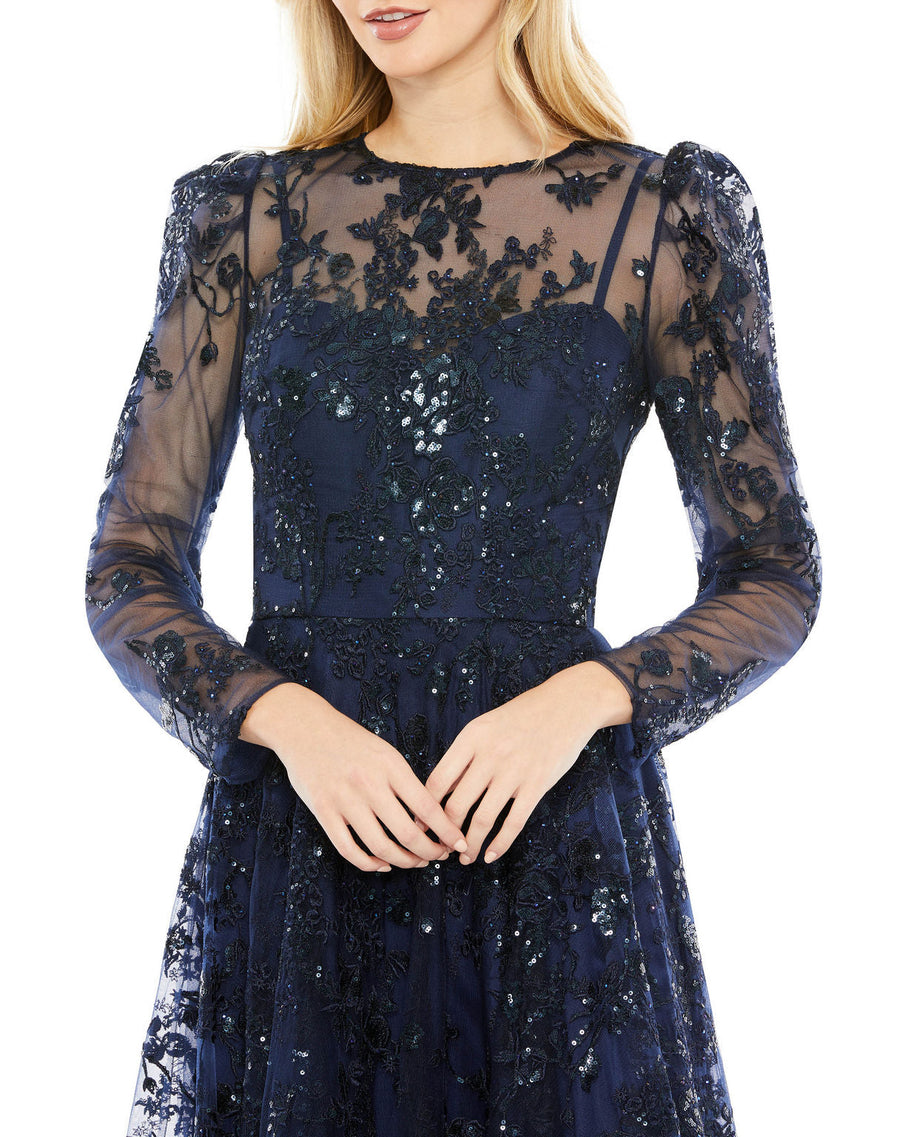 Formal Dresses Long Sleeve A Line Formal Prom Dress Navy