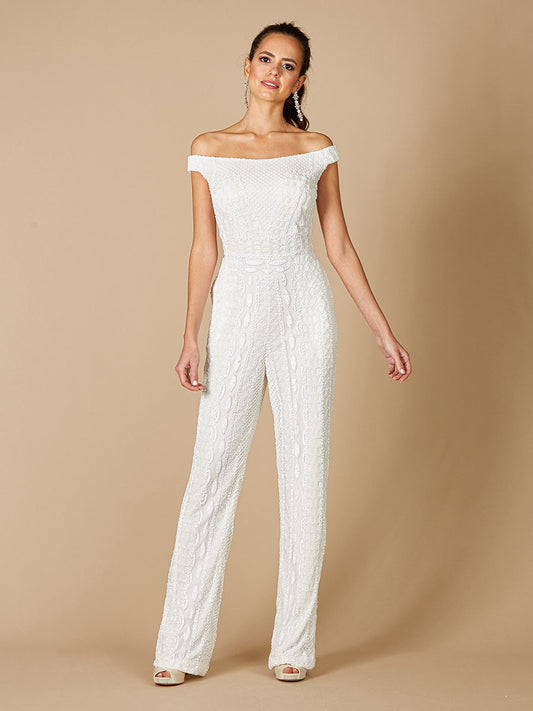 Jumpsuit Long Beaded Formal Jumpsuit Ivory