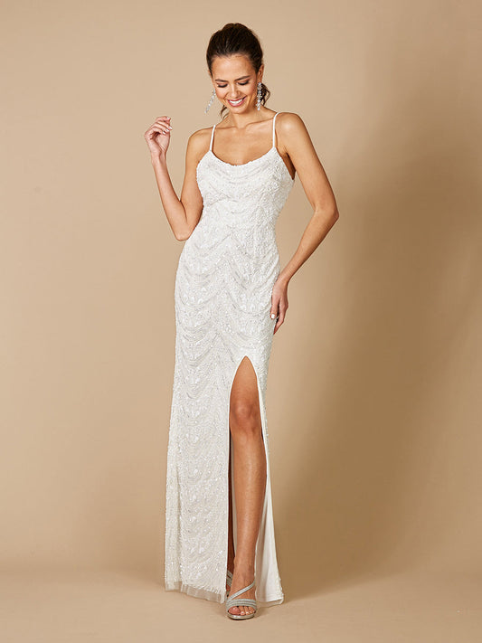 Wedding Dresses Long Slit Beaded Wedding Dress Ivory