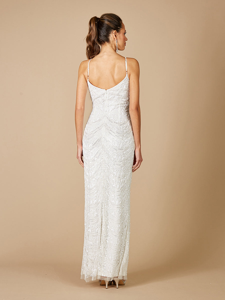 Wedding Dresses Long Slit Beaded Wedding Dress Ivory