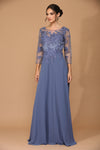 Long Mother of the Bride Formal Chiffon Dress Slate Blue
