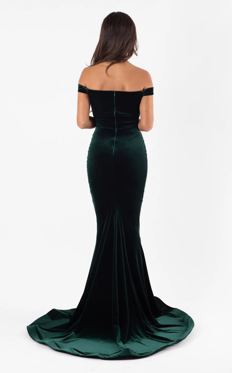 Prom Dresses Fitted Long Velvet Formal Evening Prom Dress Hunter