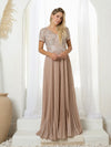Mother of the Bride Dresses Mother of the Bride Long Formal Metallic Dress Mocha