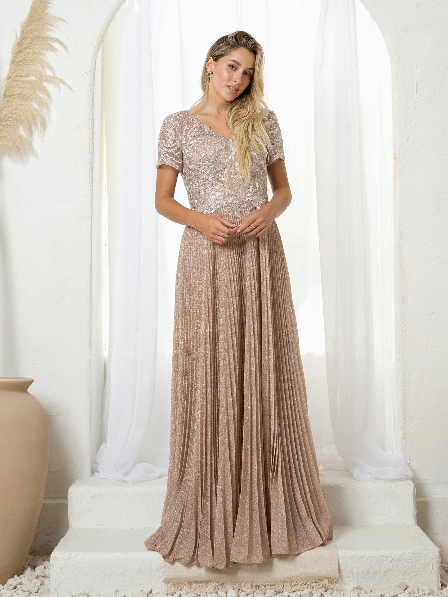 Mother of the Bride Dresses Mother of the Bride Long Formal Metallic Dress Mocha