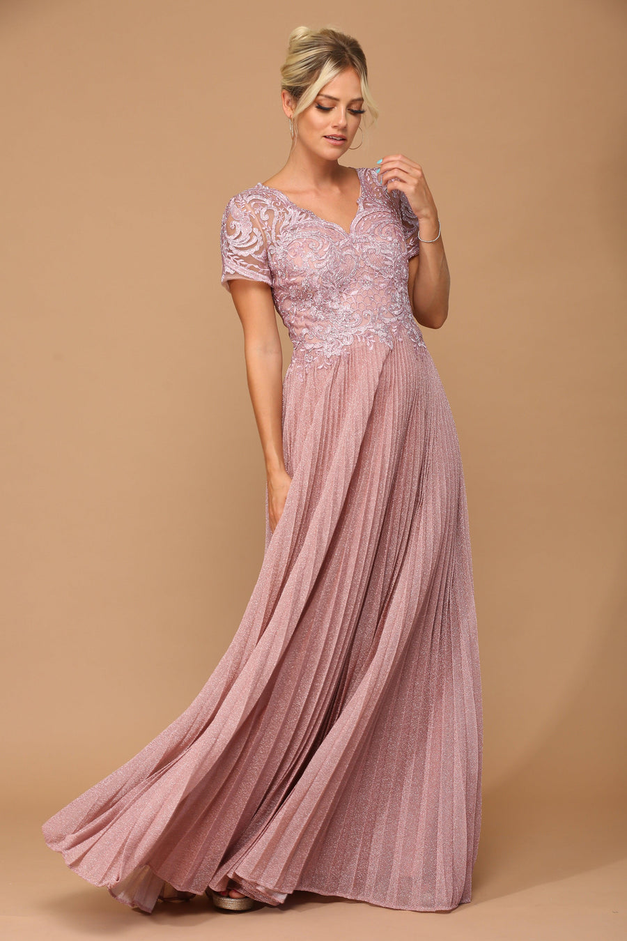 Mother of the Bride Dresses Mother of the Bride Long Formal Metallic Dress Dusty Rose
